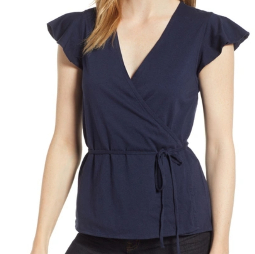 J.Crew Flutter Sleeve Knit Wrap Top NWT